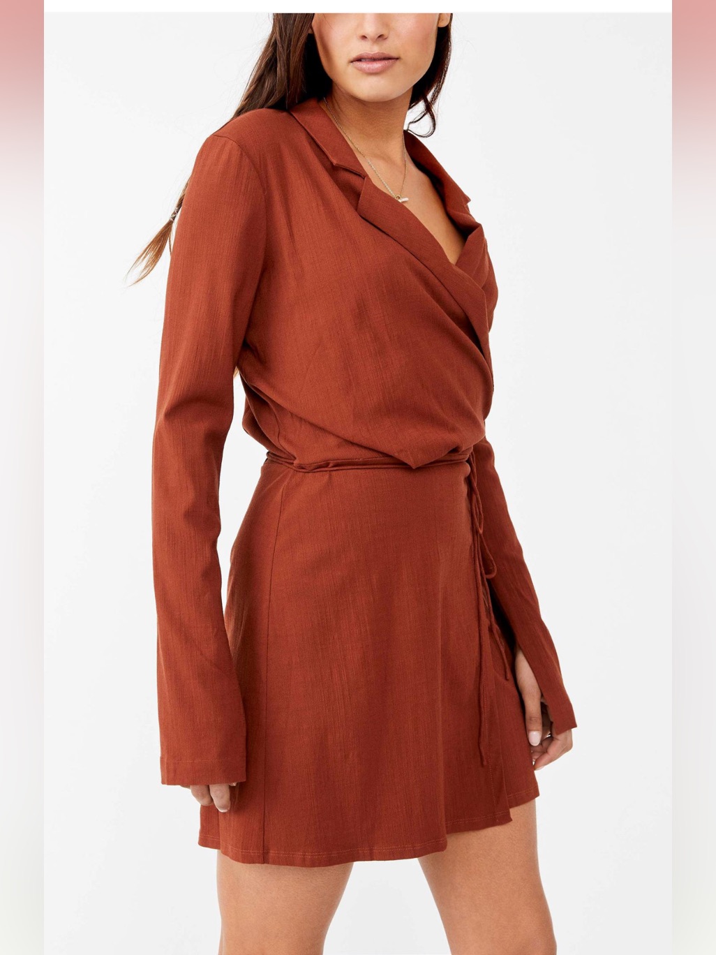 Free People Helena Rust Wrap Long Sleeve Dress Medium New With Tags